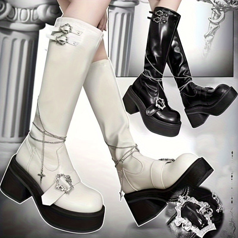 Ayollar uchun Gothic platforma botinkalar Spicy Punk poyabzal qora charm