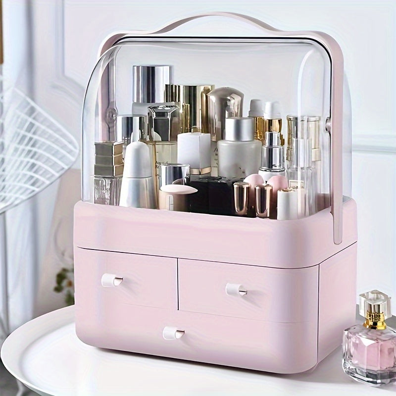 Plastic Makeup Organizer with Double Opening and Storage Drawer for Bathroom Countertop