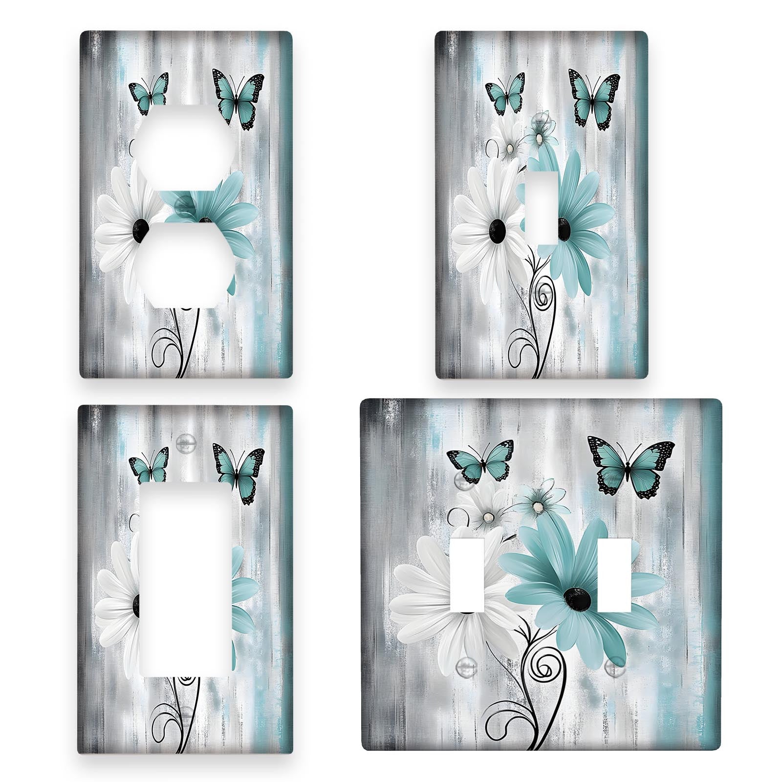 Teal Daisy and Butterfly Light Switch Cover Farmhouse Style Easy to Install 1 or 2 Gang