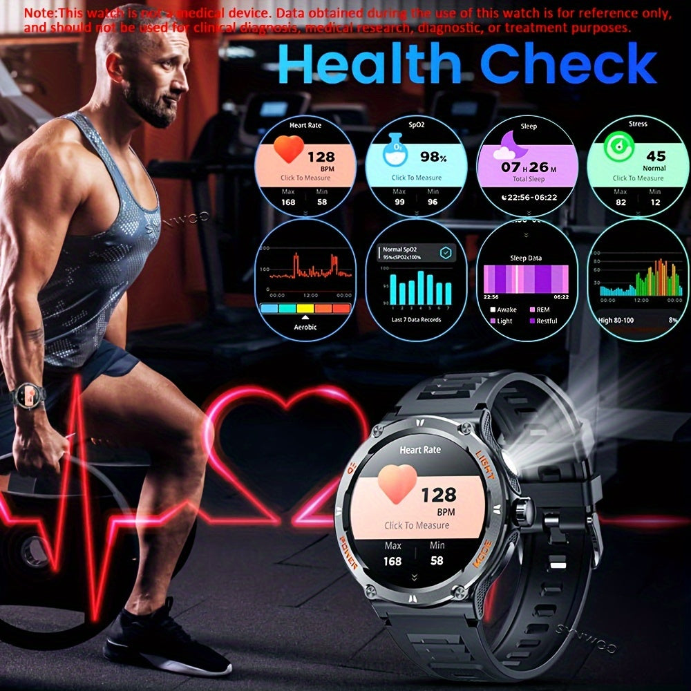 Smartwatch for Men and Women with LED Flashlight 3.89cm Display Fitness Sleep Tracker Waterproof