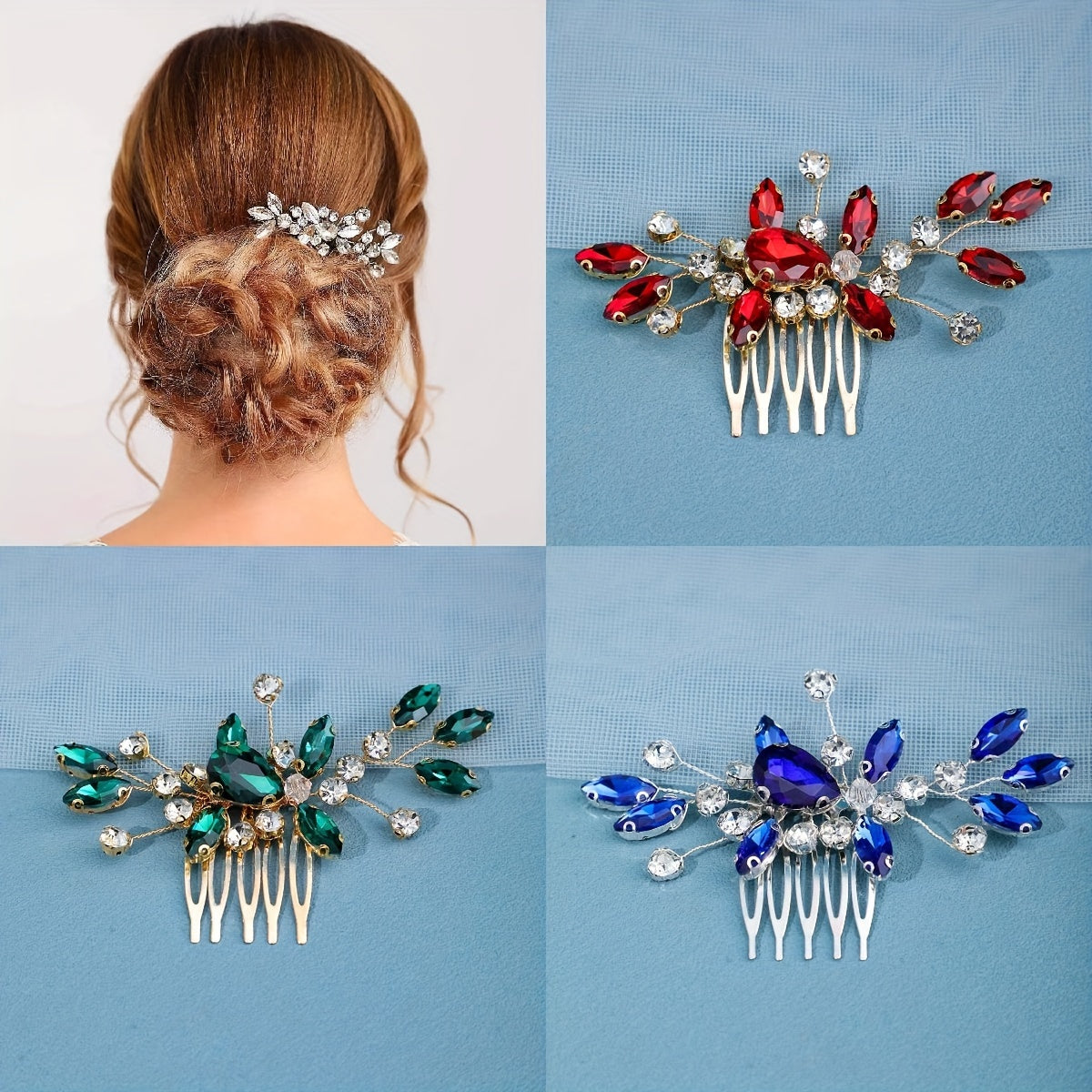 Handmade Rhinestone Hair Comb Bridal Headdress Wedding Jewelry Accessory