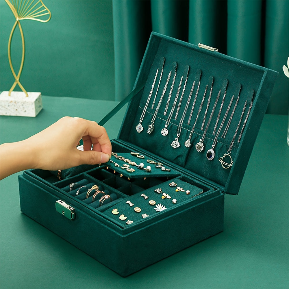 Large Capacity Double Layer Jewelry Storage Box with Lock for Necklaces Watches Earrings