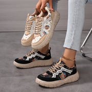 Women's Casual Floral Lace-Up Sneakers Lightweight Breathable Mesh Outdoor Shoes