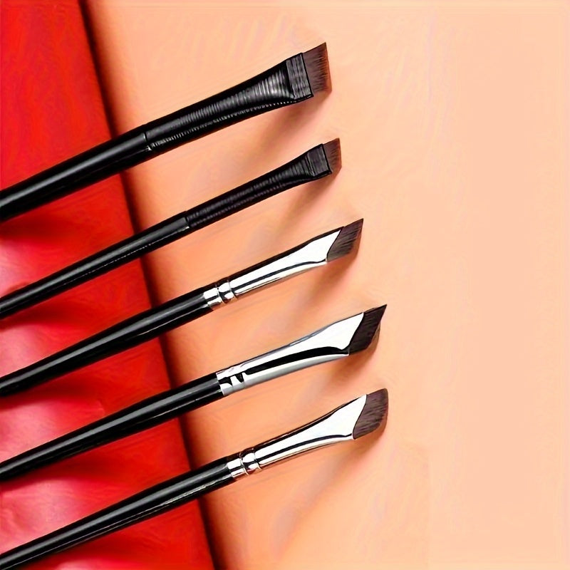 5-Piece Eye Makeup Brush Set with Angled Eyeliner Sickle Brow Brushes