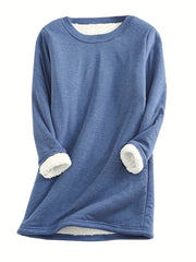 Women's Plus Size Fleece-Lined Thermal Long Sleeve Tunic Top Cozy Winter Casual Pullover