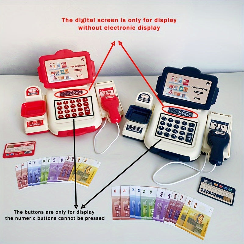 Kids' Toy Cash Register for Ages 3-6 with Scanner and Educational Role Play Red and Blue