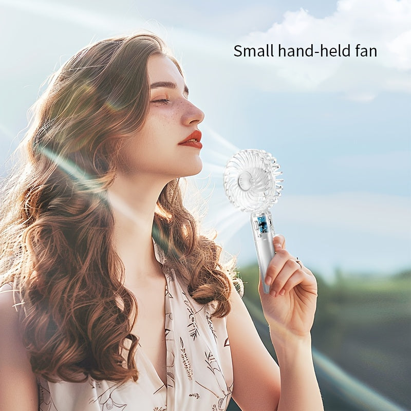 Portable Handheld Fan USB Rechargeable Quiet 3-Speed Compact Transparent