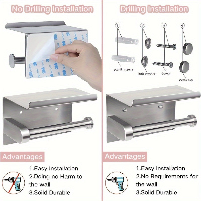 Stainless Steel Toilet Paper Holder with Shelf for Bathroom Storage