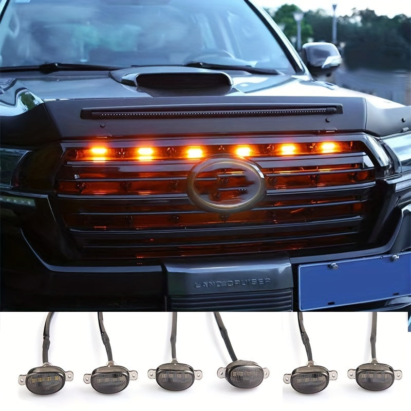 Luz de parrilla LED de ámbar ahumado universal para coche, decoración para SUV, camión pickup y todoterreno