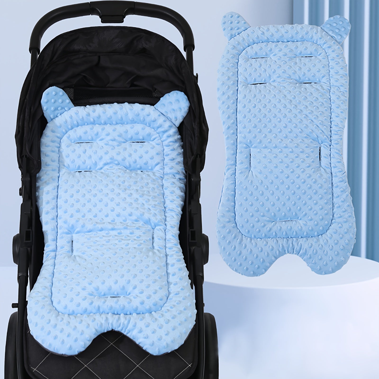 Infant Stroller Seat Liner Thickened Winter Cushion Non-Slip Warm Cotton Red Blue