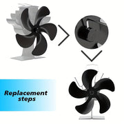 Fireplace Fan Accessories 5-Blade Black Aluminum Alloy 180mm Diameter