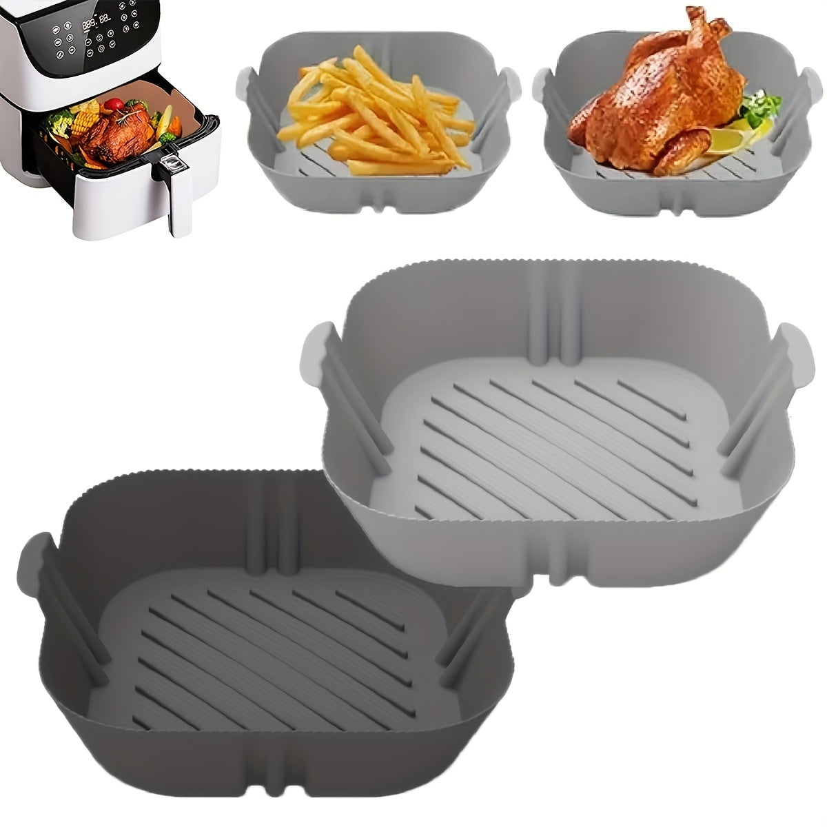 Two-Piece Reusable Silicone Air Fryer Liners Non-Stick Baking Mats for Healthy Cooking
