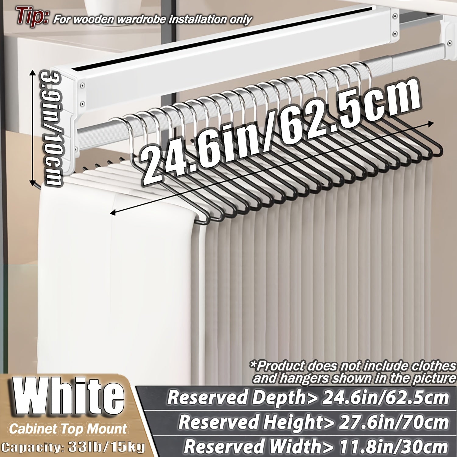 Adjustable Pull-Out Clothing Storage Rack with Metal Rod for Wardrobe Organization