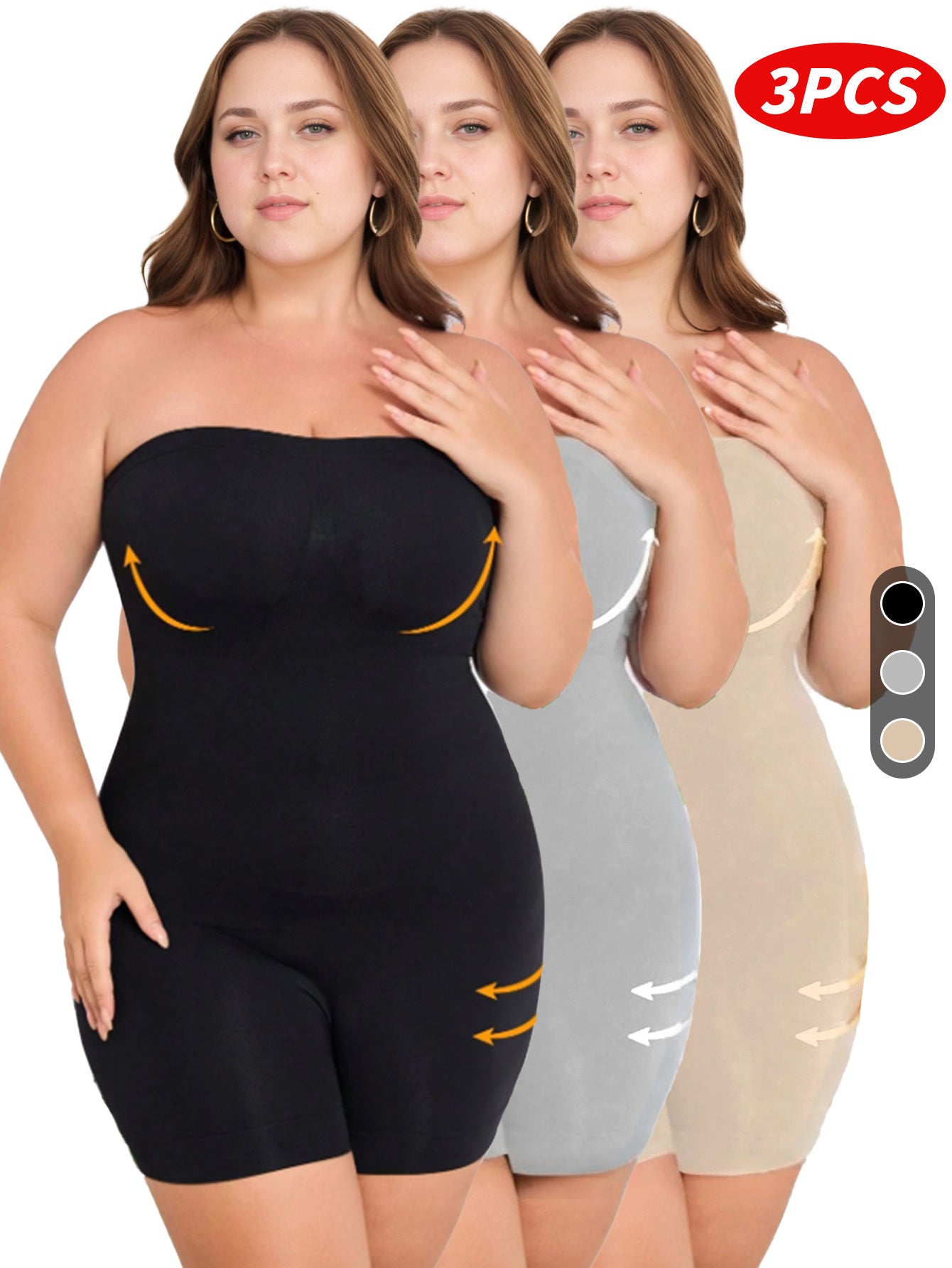 Plus Size Women's Seamless Shaping Rompers Black Gray Beige Tummy Control