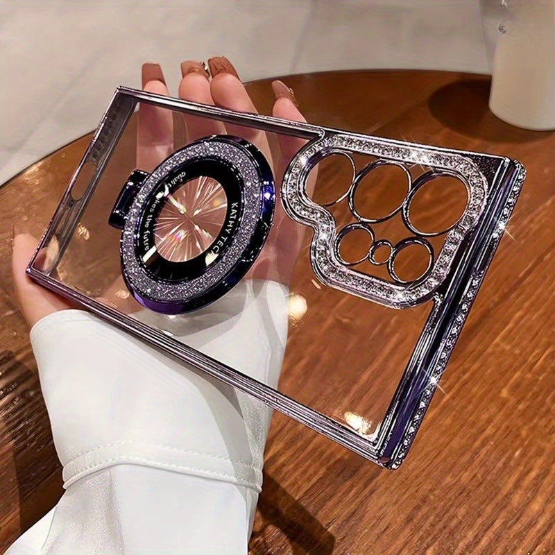 Magnetic Rhinestone Glitter Case for Samsung Plus TPU Plating with Holder and Wireless Charging