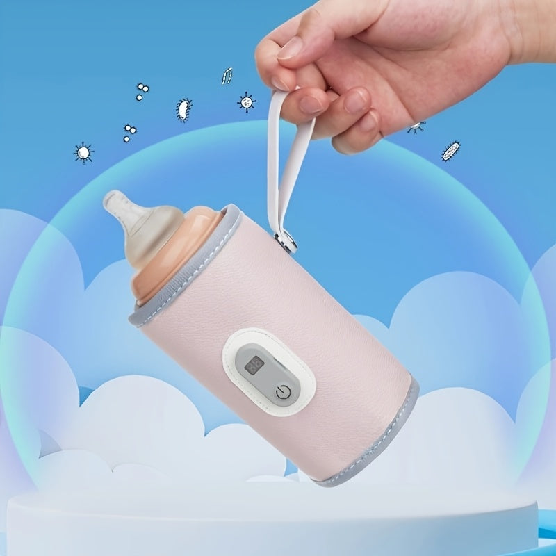 Portable Milk Warmer Bag Insulated Bottle Cover USB Charging Faux Leather Fits All Sizes Pink Green Blue
