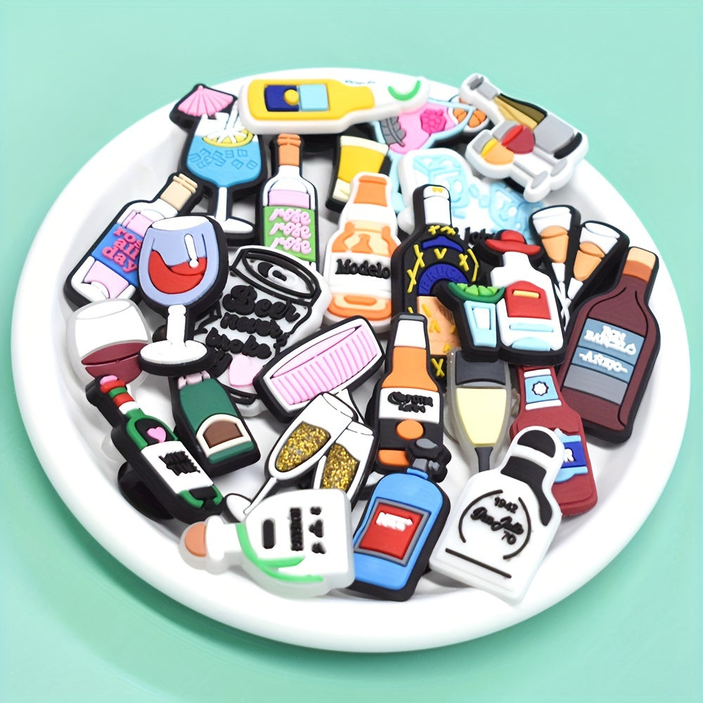 Unisex PVC Shoe Charms Party Decorations Champagne Pattern 30pcs