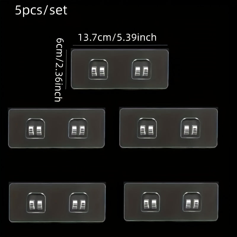 5pcs Clear Self-Adhesive Wall Hooks for Bathroom Organizers and Storage