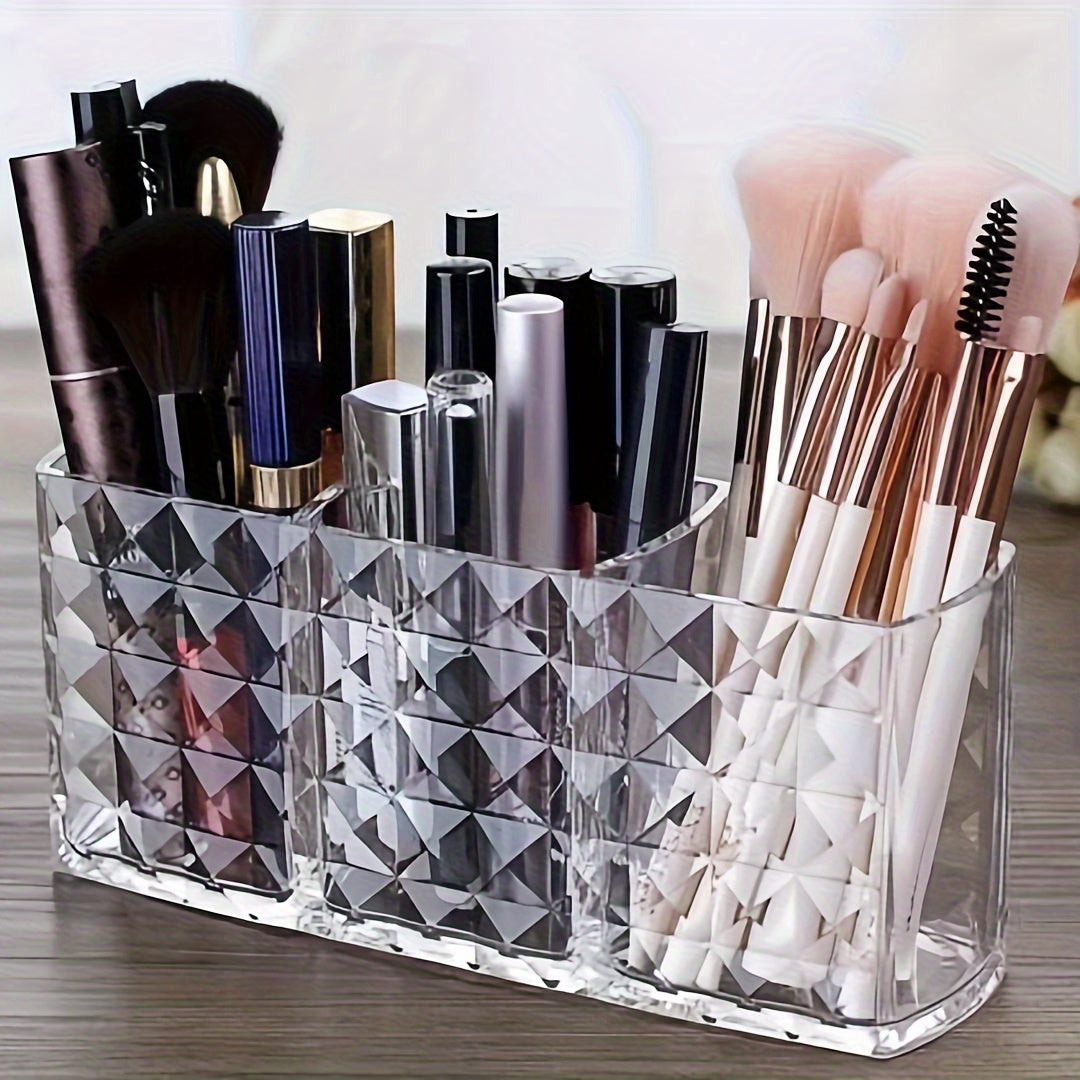 Clear Plastic Makeup Brush Holder with Large Capacity for Vanity or Bathroom Storage