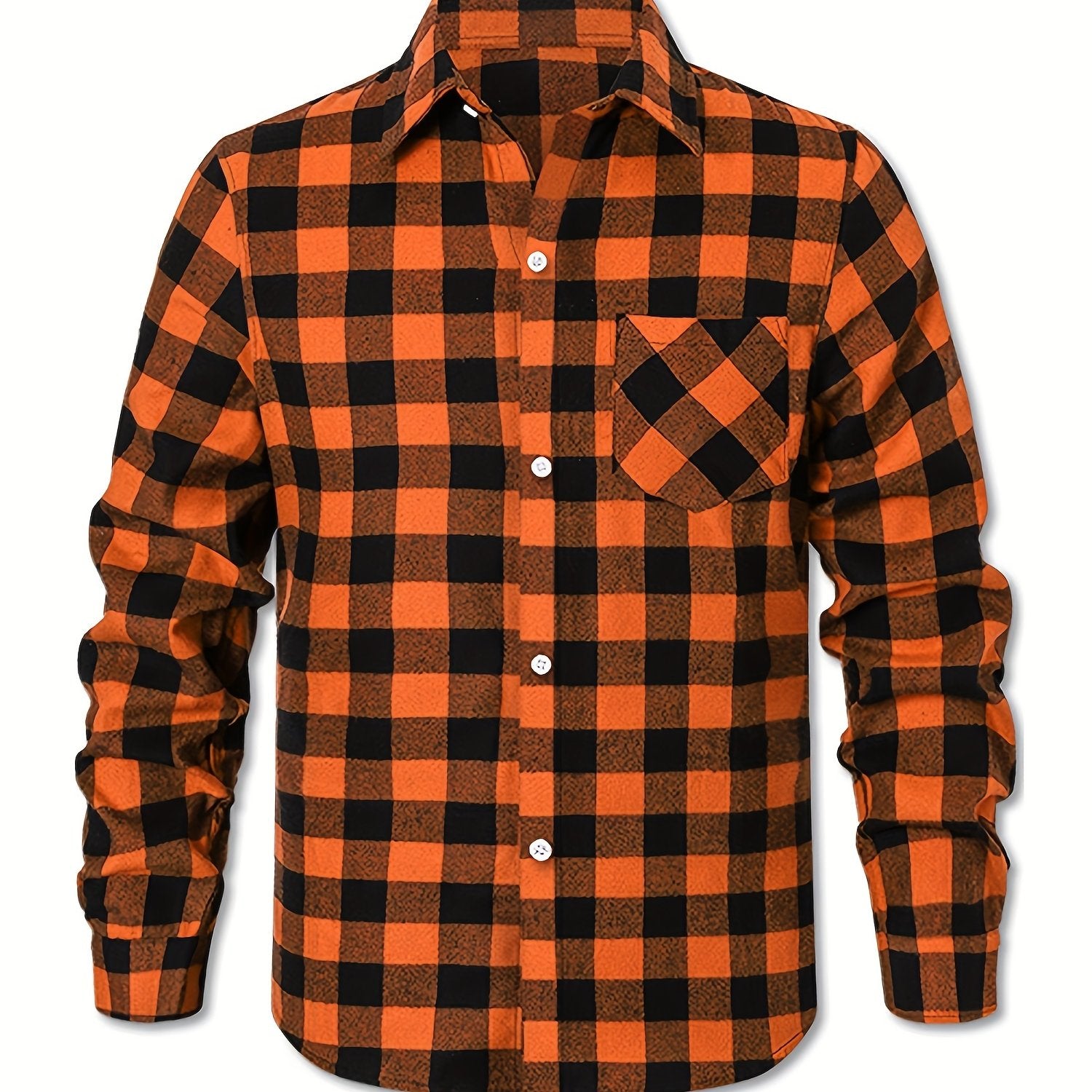 Men's Plus Size Gingham Flannel Shirt Casual Button Down Polyester Cotton