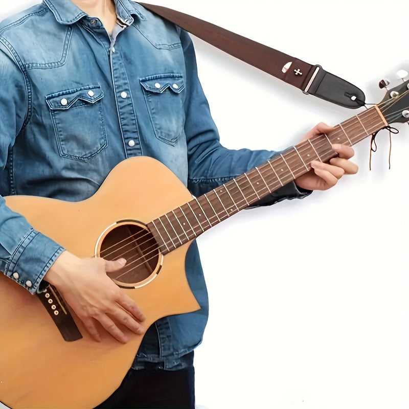 Correa de guitarra con bordado cruzado, ajustable para hombro, para bajo eléctrico, ukelele, negro, café, caqui