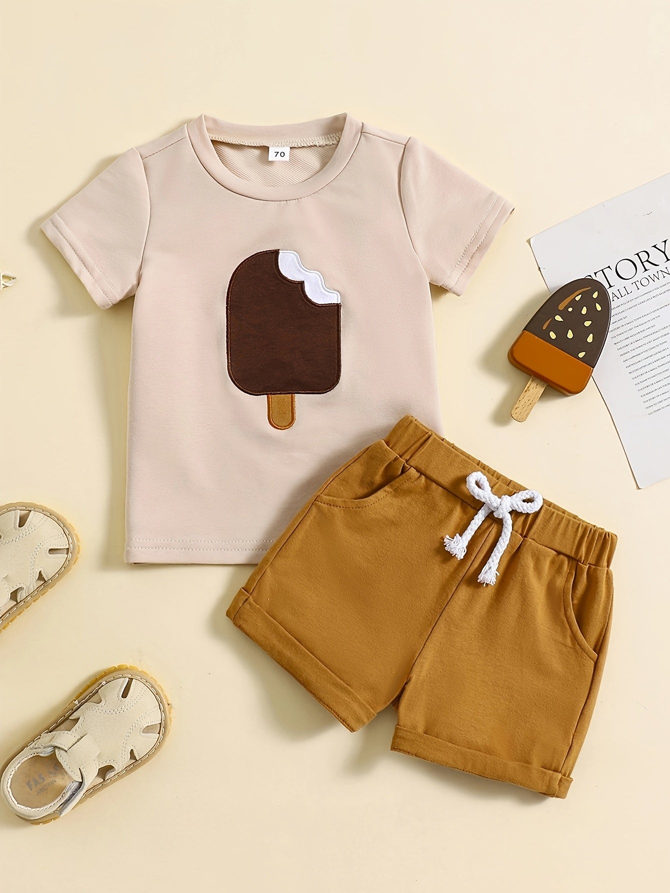 Kids' Ice Cream Print T-Shirt and Shorts Set for Boys and Babies 0-2 Years