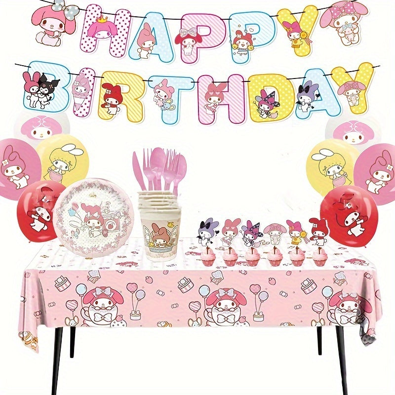 Set de suministros para fiesta Hello Kitty Platos, vasos, tenedores, cucharas y mantel desechables para decoraciones de cumpleaños