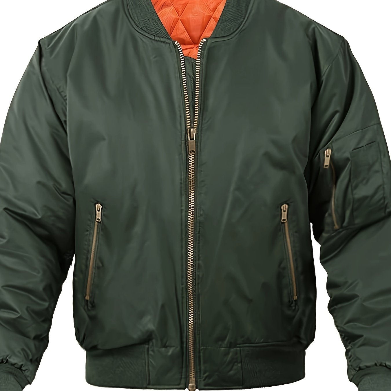 Plus Size Men's Lightweight Bomber Jacket with Zipper Closure and Baseball Collar for Fall Winter Casual Wear