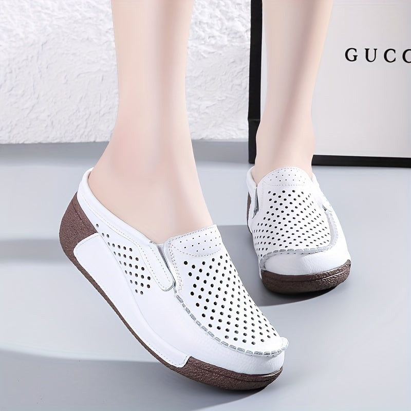 Women's Mesh Clogs Platform Slip-On Shoes Breathable Solid Color