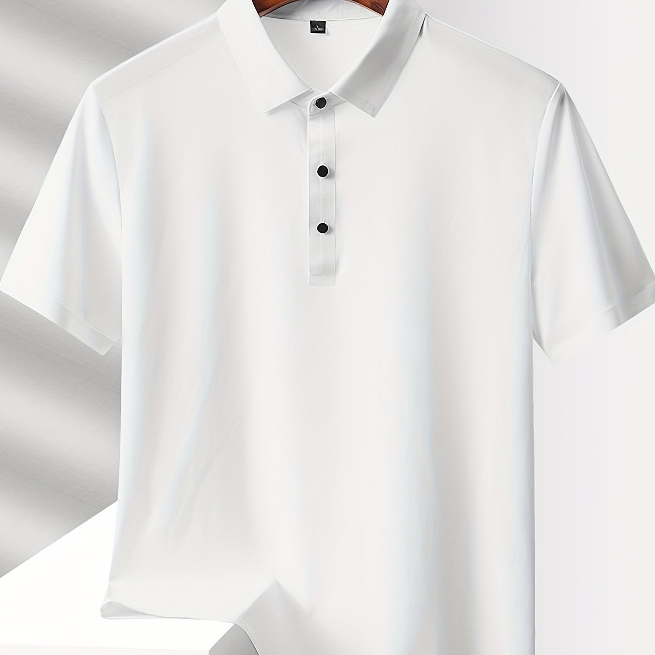 Men's Solid Nylon Short Sleeve Business Casual Shirt with Lapel Collar for Summer