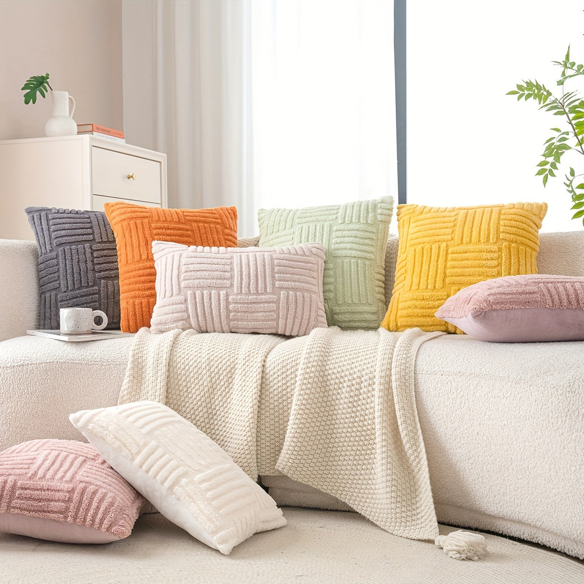 Boho Throw Pillow Cover Soft Plush Stripe Farmhouse Cushion Cover 45.72cm 45.72cm 30.48cm 50.8cm