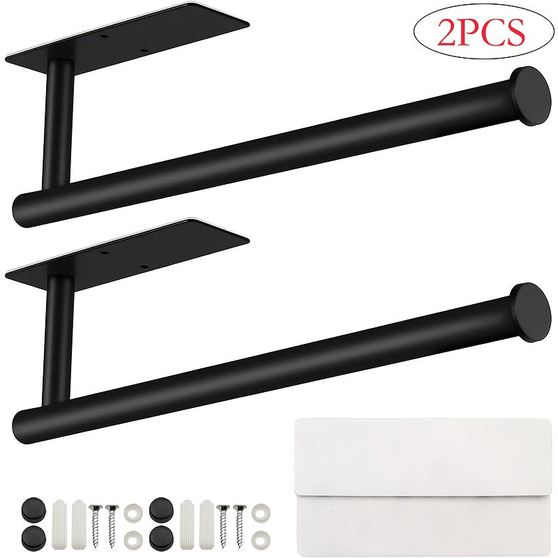 Porta toallas de papel de acero inoxidable negro, montaje en pared o adhesivo para cocina y baño