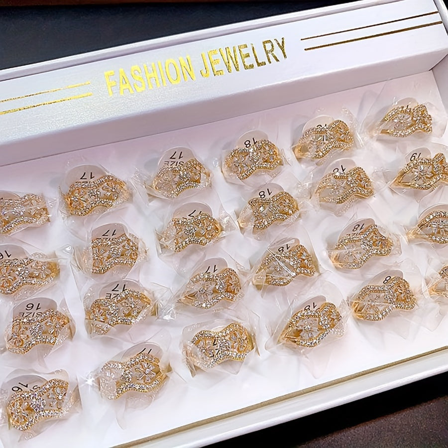 Set of 10 Heart-Shaped Zirconia Copper Rings for Women, Wedding, Party, Gift