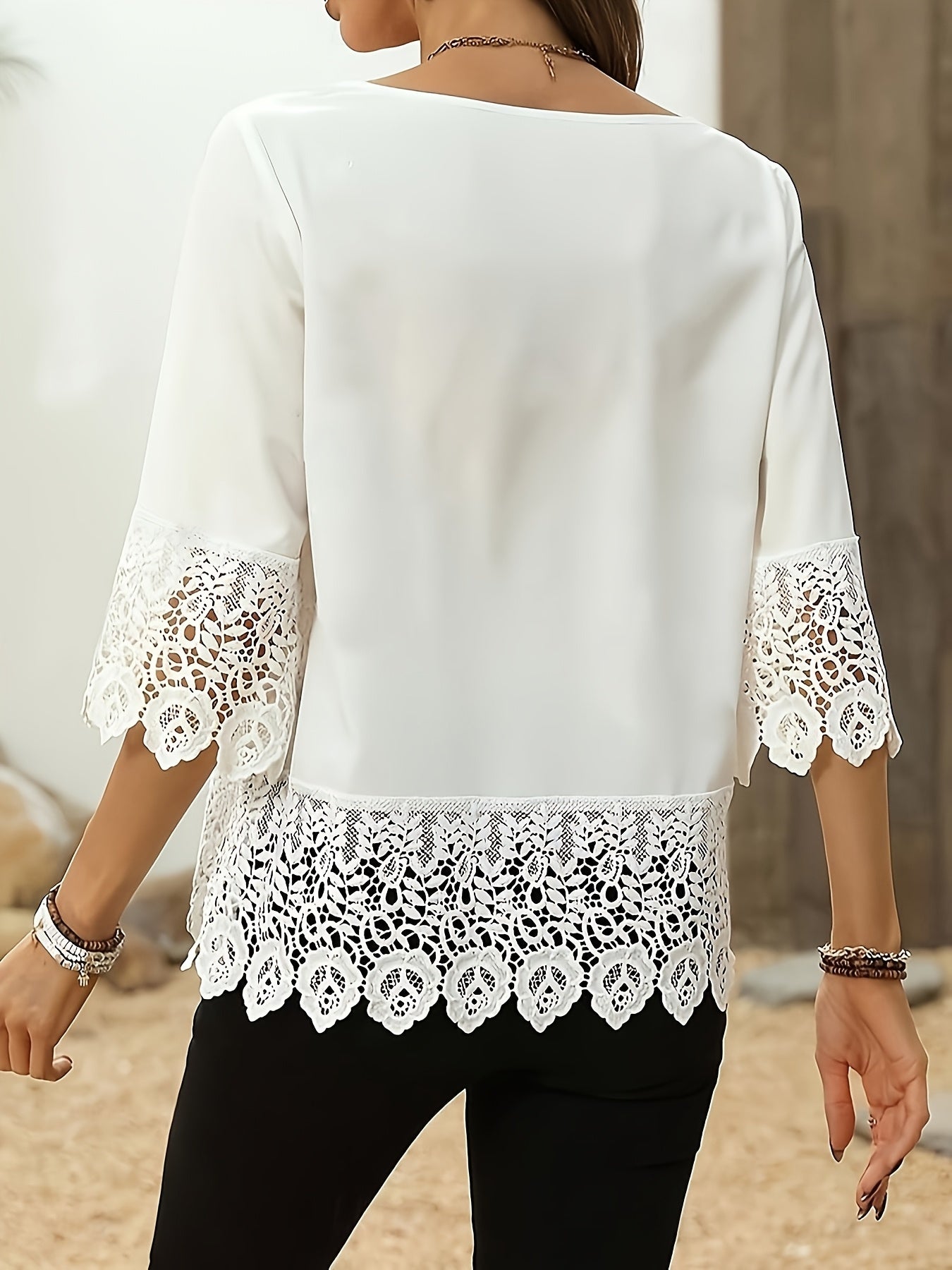Plus Size White Blouse for Women Polyester Round Neck Half Sleeve Spring Summer