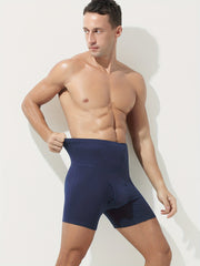 Men's High-Waisted Long Boxer Briefs Breathable Cotton with Front Opening Extended Leg in Black Gray Blue