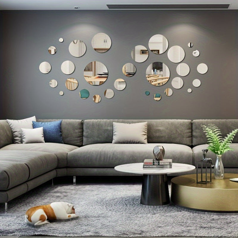 33-Piece 3D Acrylic Mirror Wall Decals Self-Adhesive Removable Waterproof for Living Room Bedroom