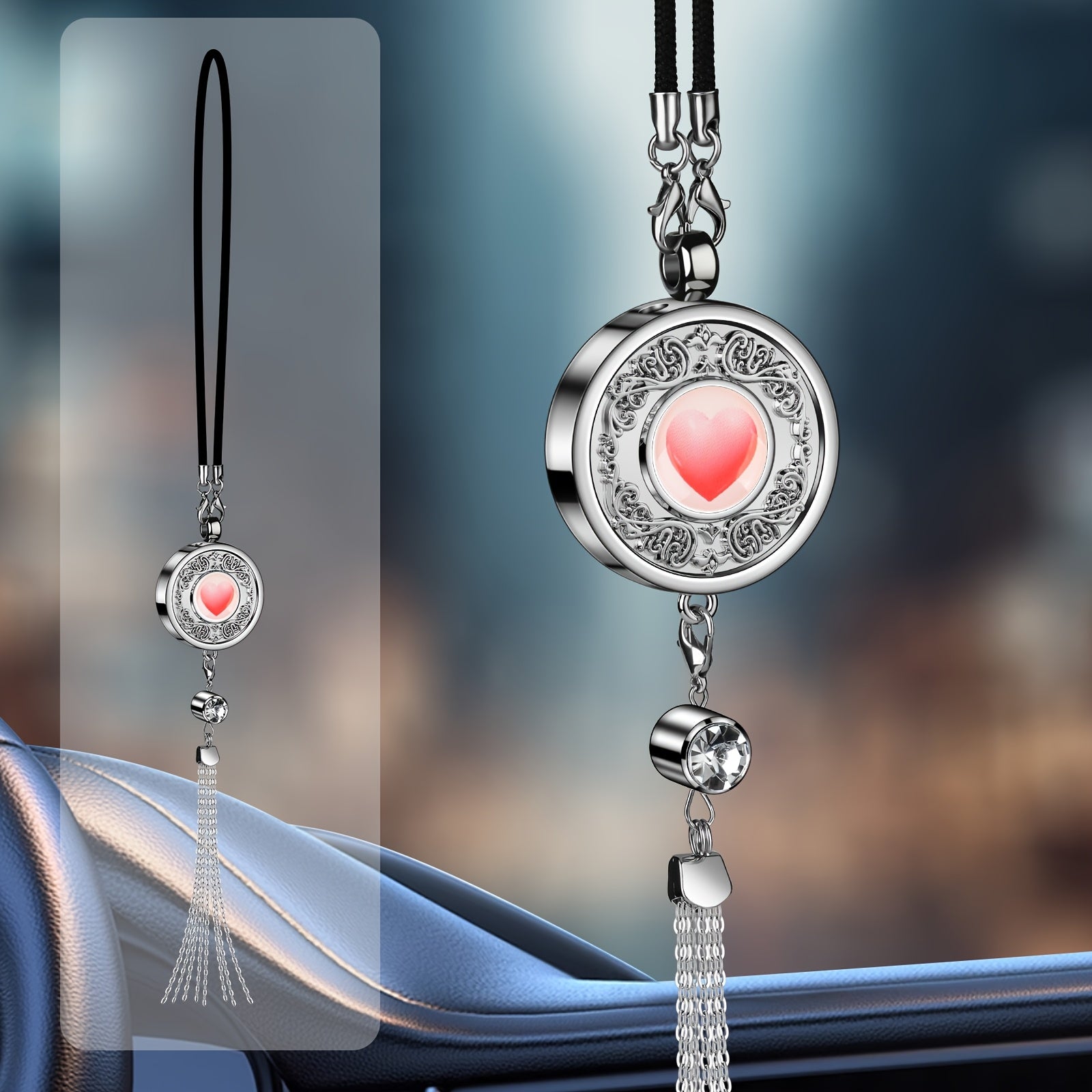 European Pattern Metal Car Air Freshener Hanging Perfume Container with Tassel in Gift Box