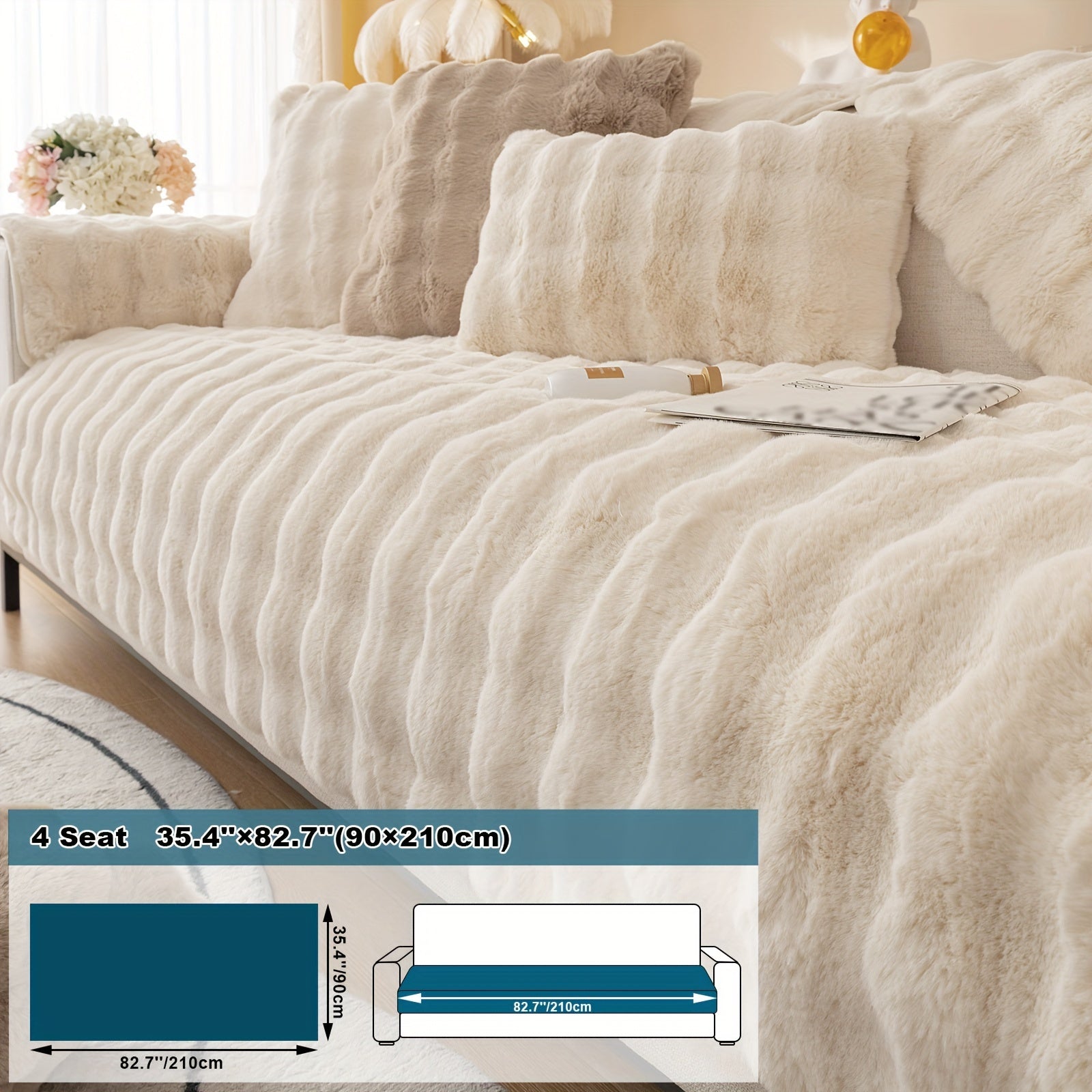 Имитация кролика плюшевая подушка-диван для домашних животных, дружелюбная к собакам с нескользящим чехлом для защиты мебели и декора в спальне, офисе или гостиной.