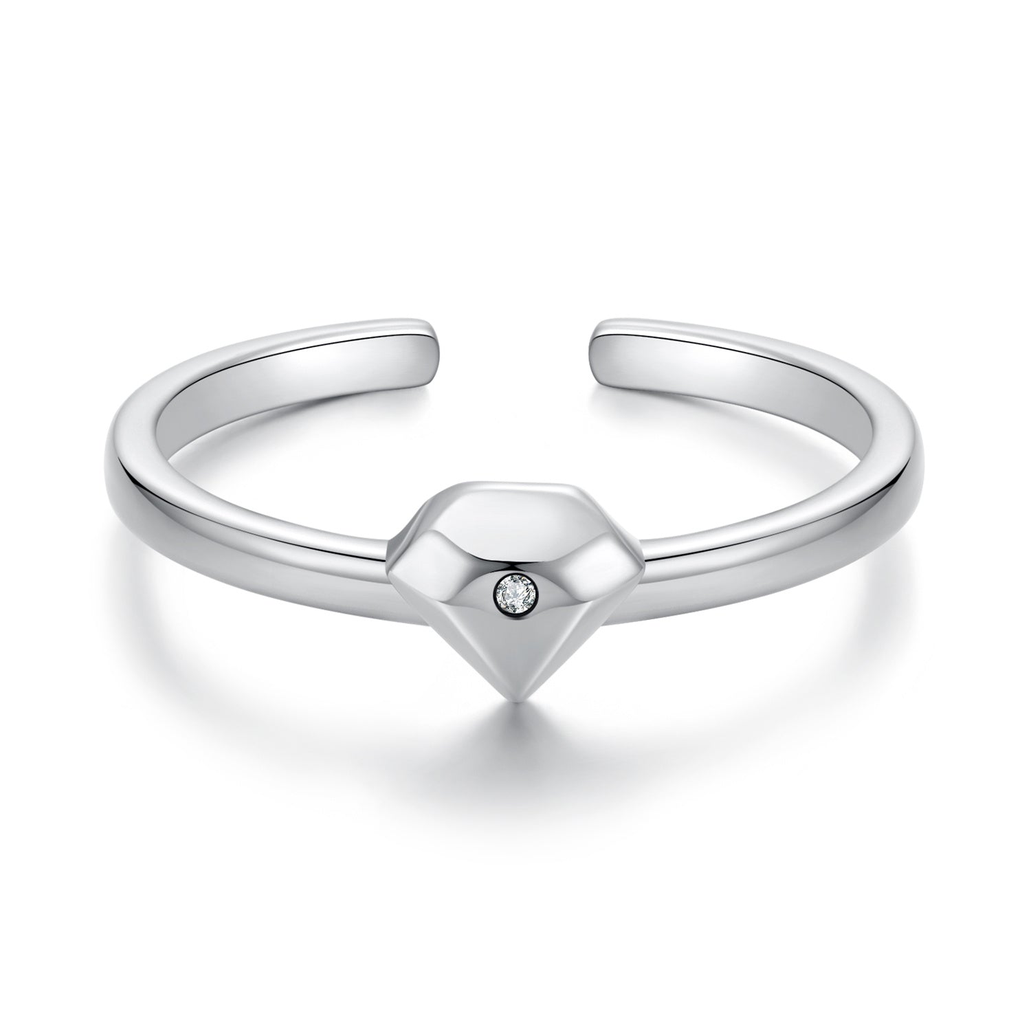Women’s Adjustable Sterling Silver Ring with Cubic Zirconia and Open Design