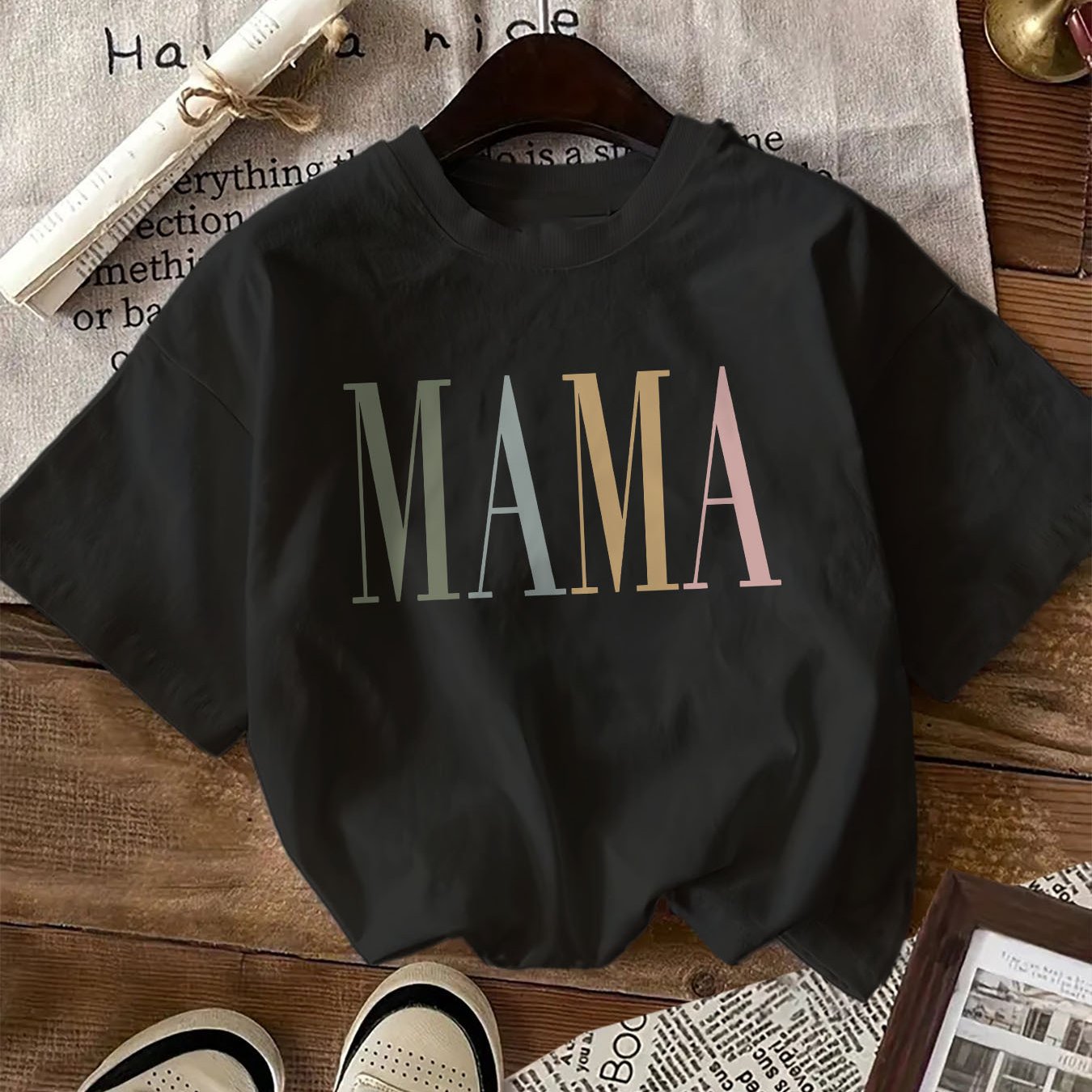 Women's Letter Print Cotton T-Shirt Short Sleeve Crew Neck Casual Top for Summer Spring