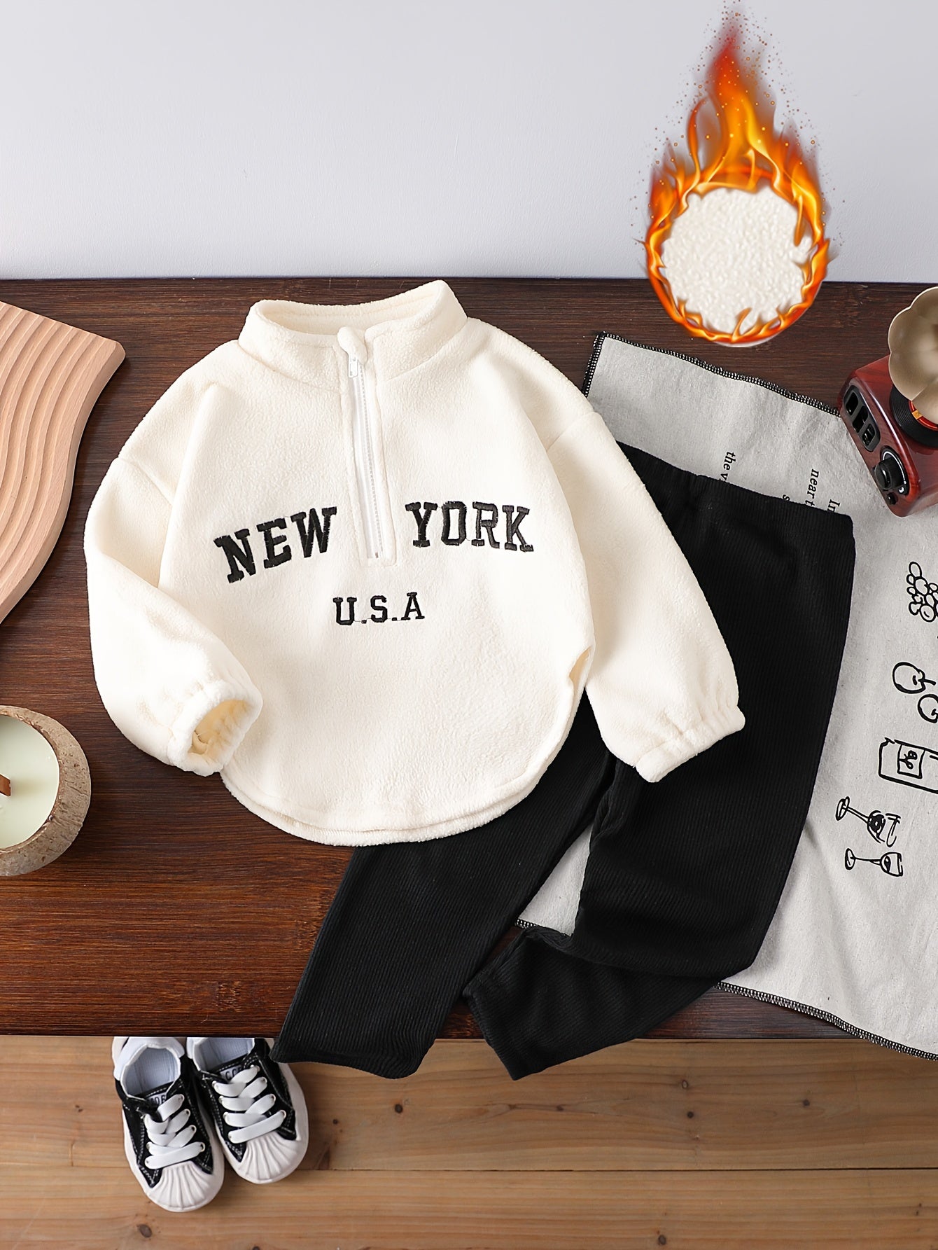 Girls Kids 2-Piece Set Fall Winter Street Fashion Letter Embroidery Zipper Slim Trousers