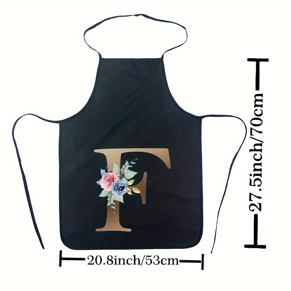 Women's Floral Polyester Kitchen Apron with Letter Print and Monogram