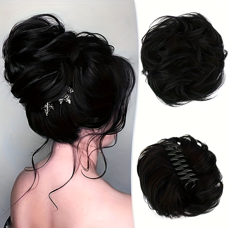 Women's Body Wave Claw Clip Messy Bun Hairpiece Synthetic Ponytail Extension Floral Leaf Party Hair Accessory