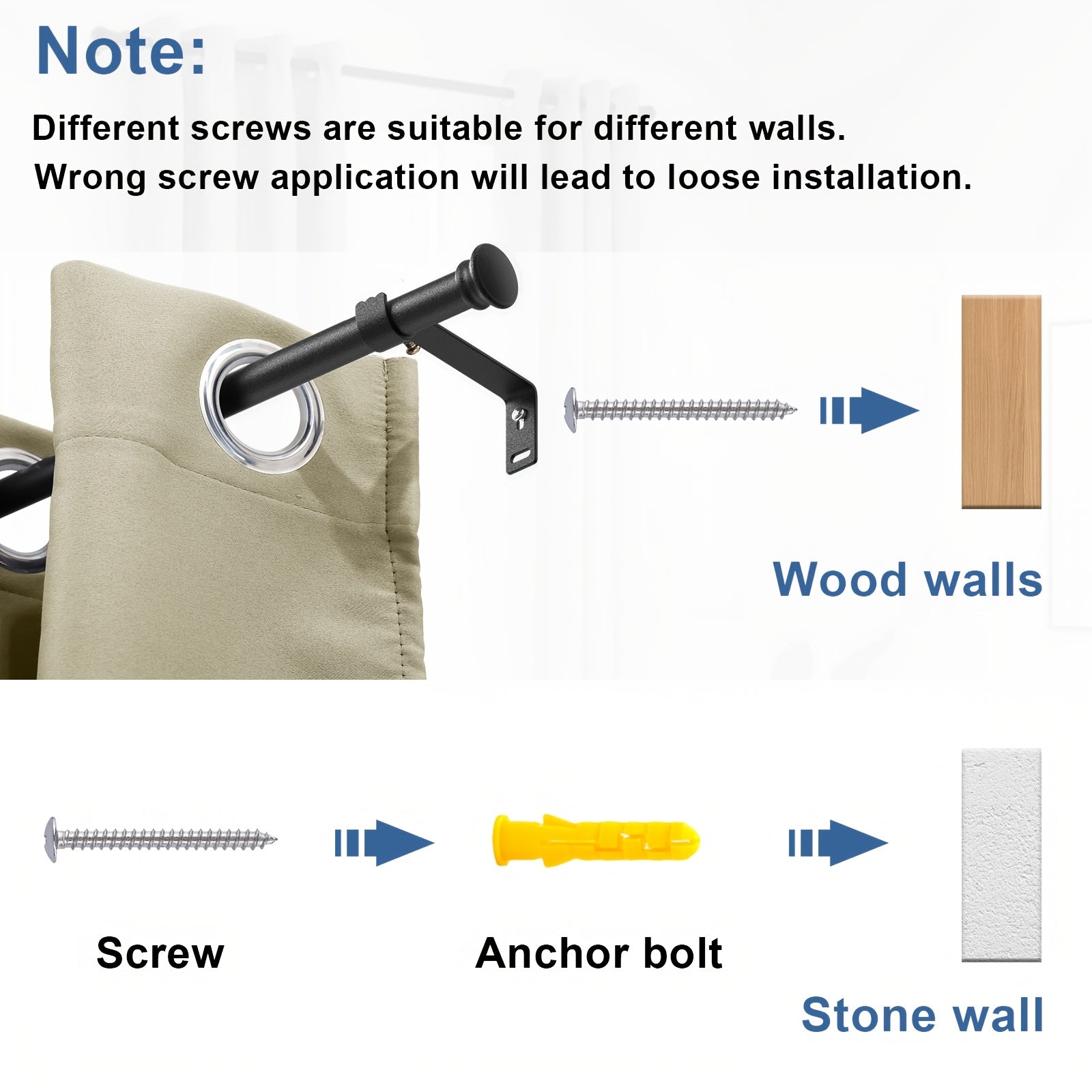 Adjustable Curtain Rod Set 30-87 Inches Matte Black Steel Support Up to 11.34 KG