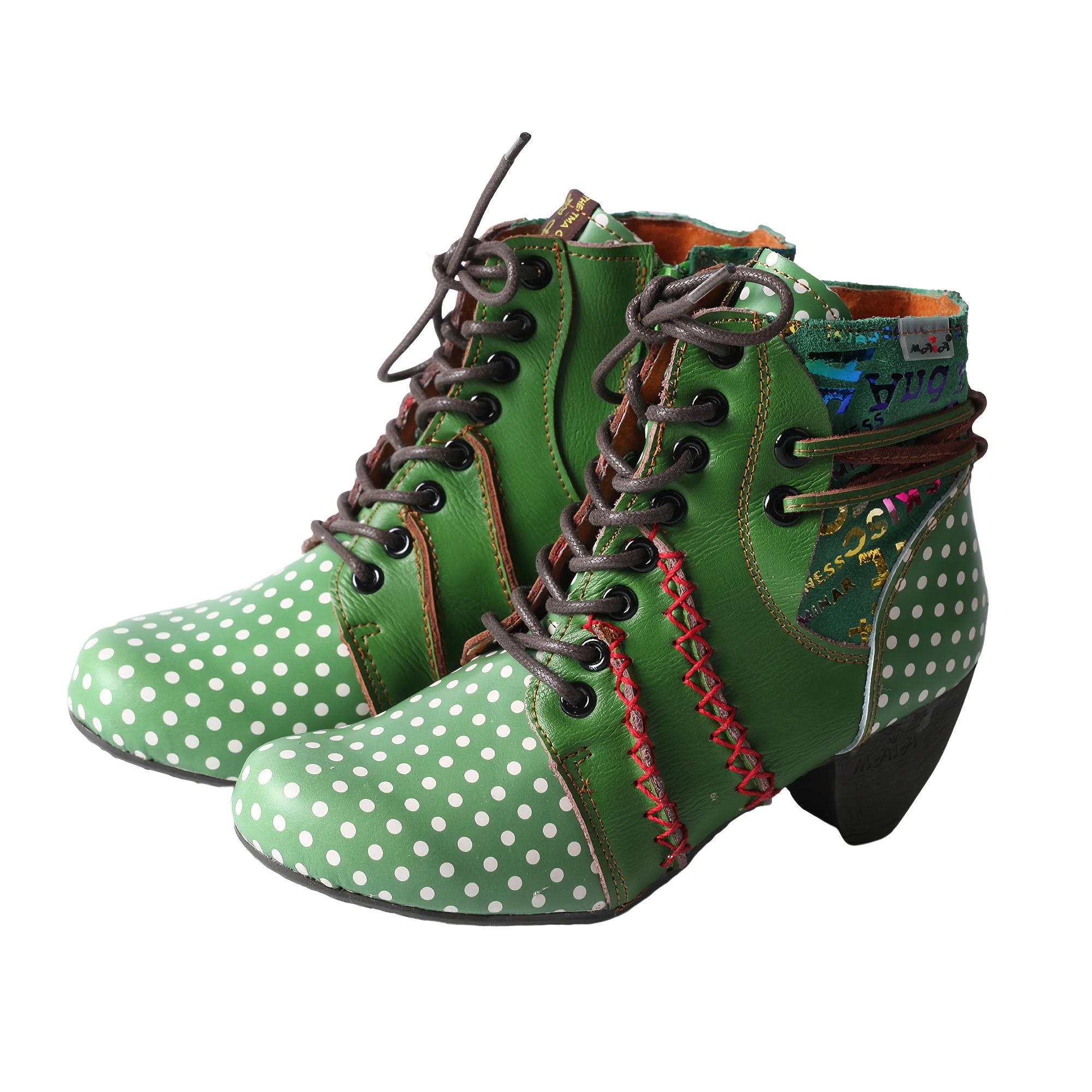 Женские ботинки с полукруглым принтом на щиколотке, средний каблук, пайетки, надписи, шнуровка