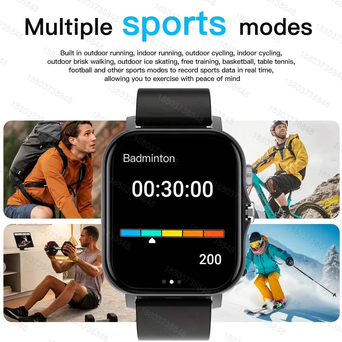 Unisex Fitness Smartwatch with Sports Modes Pedometer Distance Calling 1.83 Inch Screen