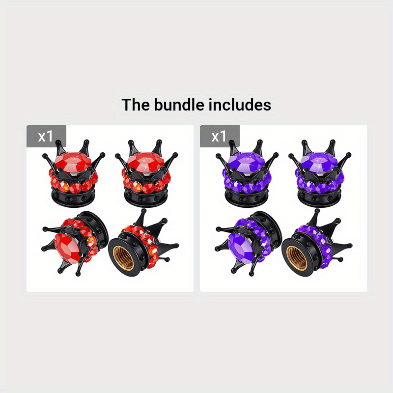 Universal Metal Tire Valve Stem Caps Crown Diamond Design Pack of 4