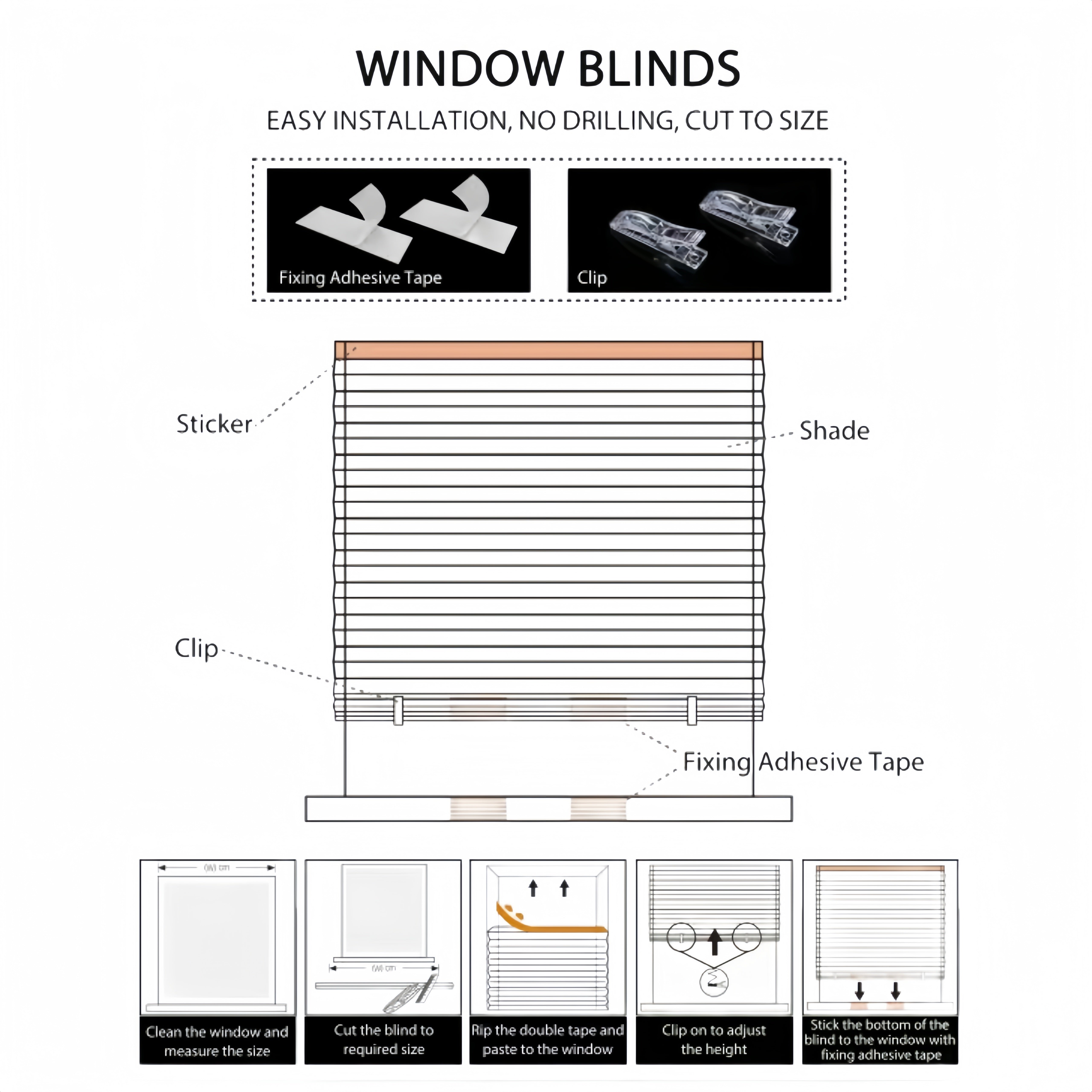 Adjustable Pleated Shade Curtains for Living Room Bedroom Kitchen Bathroom