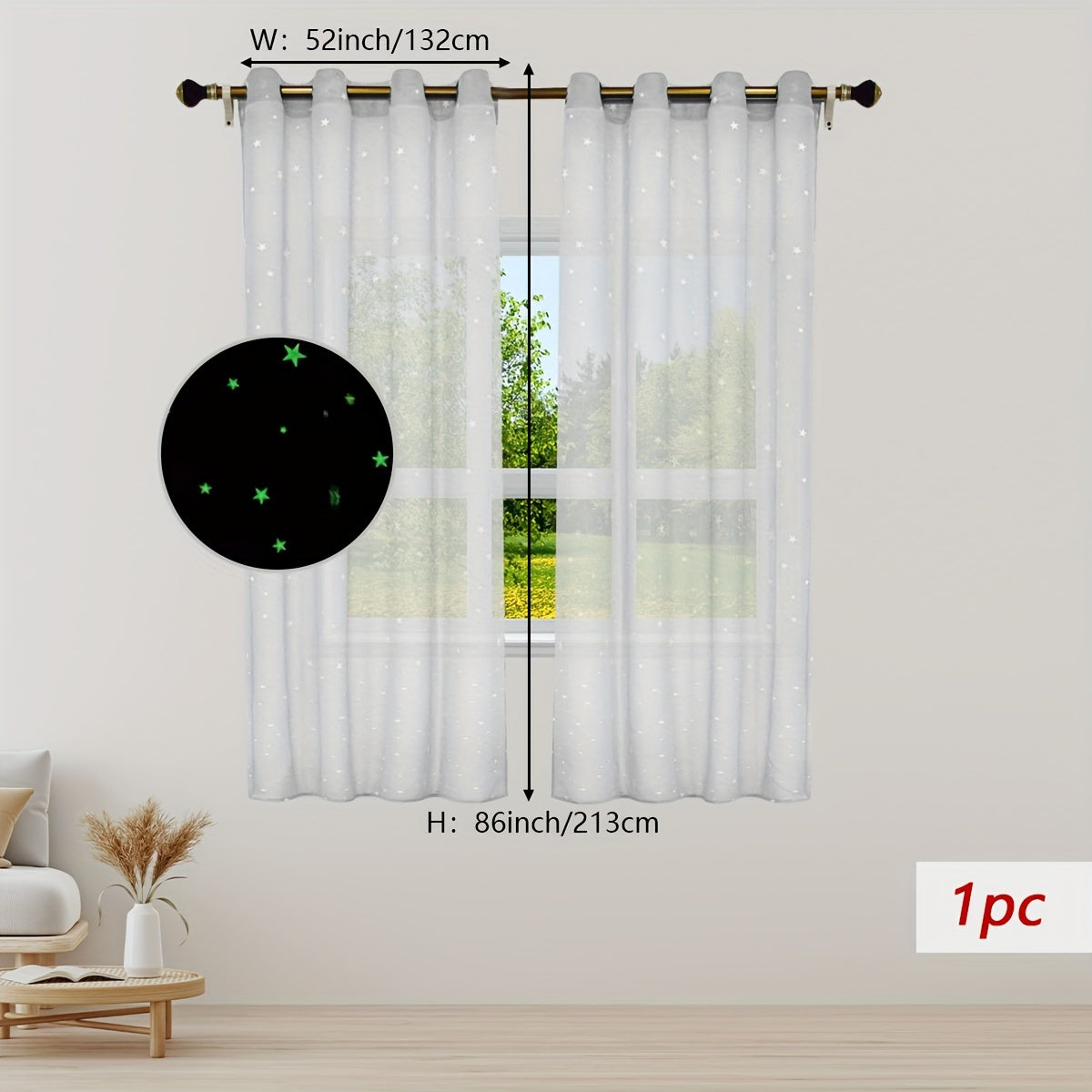 Pastoral Style Curtains with Luminous Star Pattern for Bedroom Living Room Office Kitchen