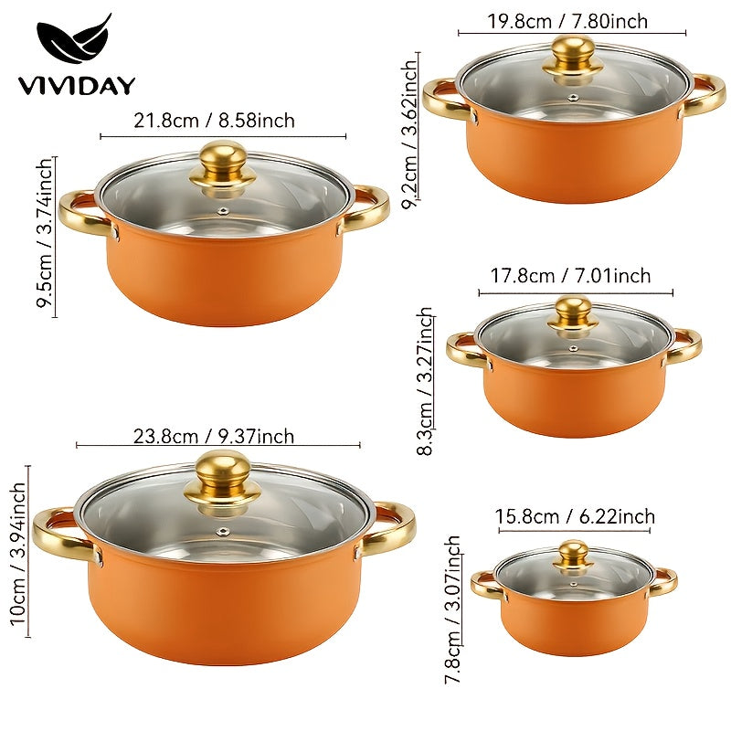 Stainless Steel Induction Cookware Set 10 Pieces with Glass Lids, Nonstick, Suitable for All Stovetops